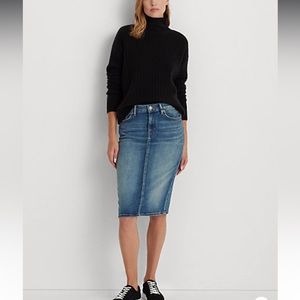 Lauren Ralph Lauren Denim Skirt Straight Fit Knee Length Blue Jean